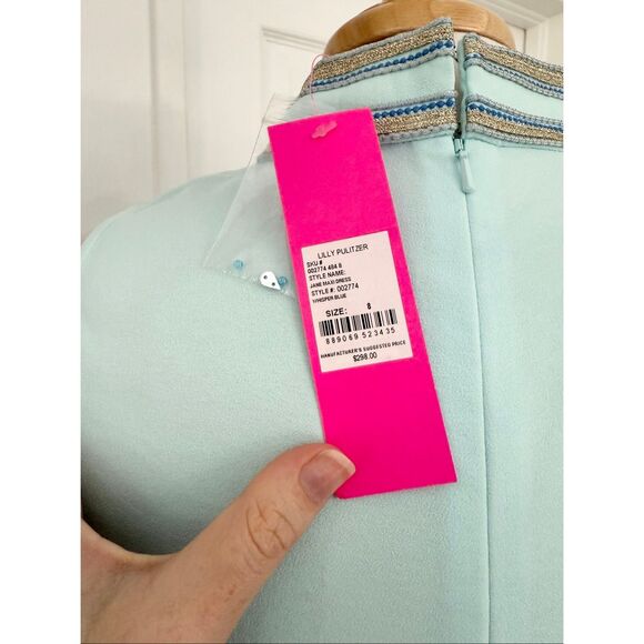 Lilly Pulitzer Womens Whisper Blue Embellished Neck Jane Maxi Dress Size 8 NWT - Picture 7 of 9